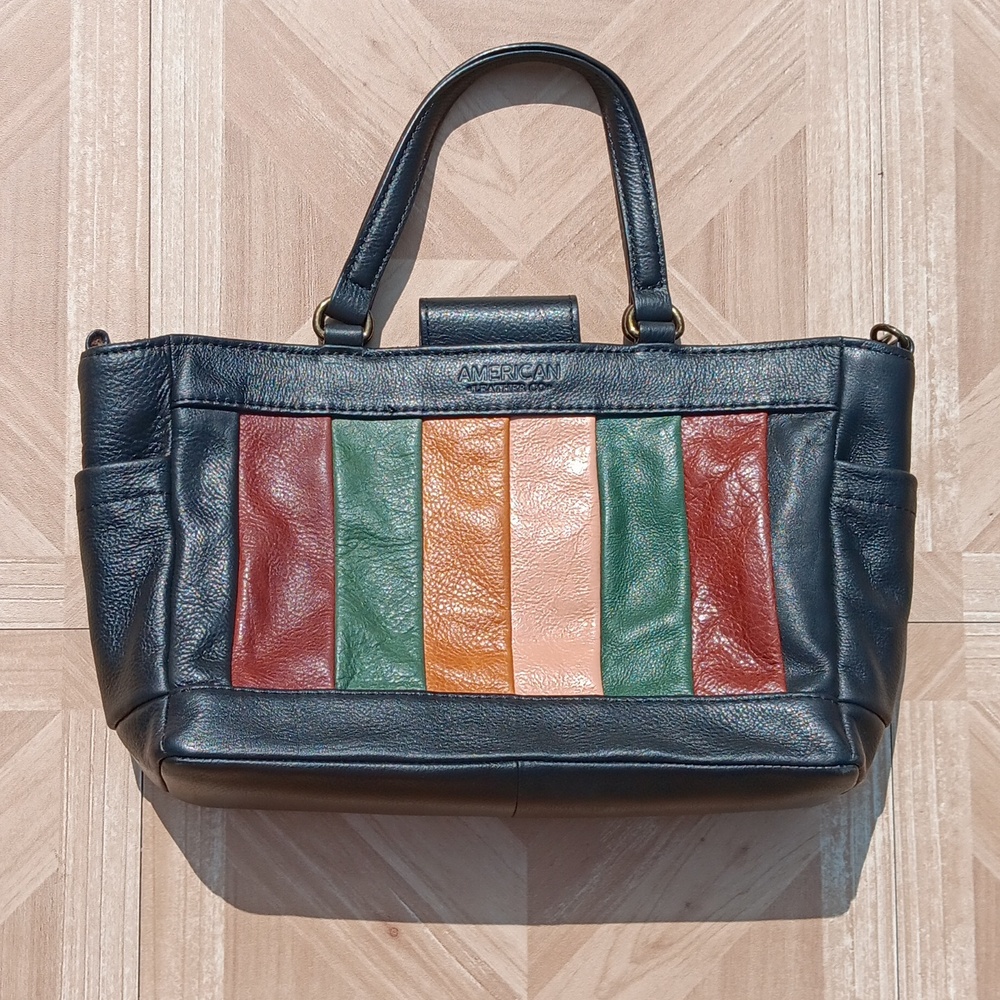 American Leather Co. Leather striped patch shoulder bag cross body bag - Picture 1 of 5
